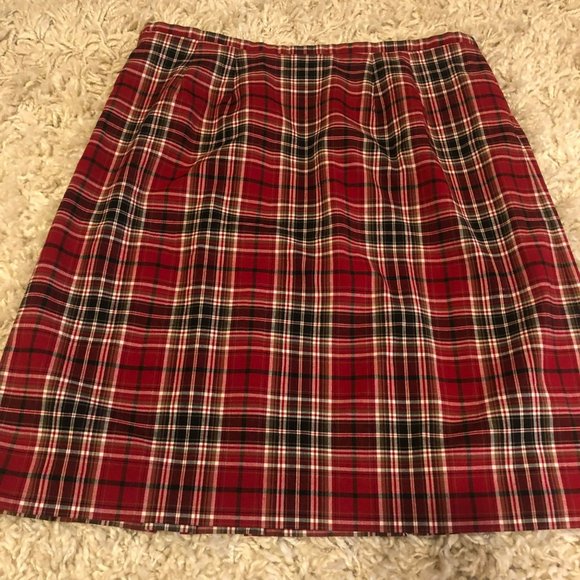 City Silk Stretch Pleated Red Plaid Skirt Sz 12 Hong Kong Vtg Tartan - Picture 5 of 7